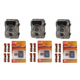 3 x PIE1066 ALL-IN-ONE PACK: 3 trail cameras + 12 batteries + 3 memory cards